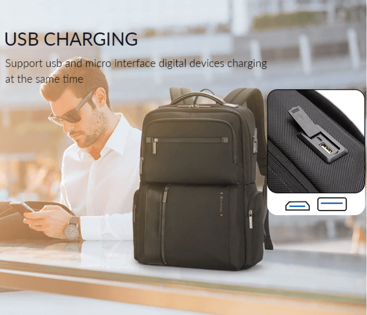 תיק גב יוניסקס עסקי יוקרתי ללפטופ 15.6" כולל שקעי טעינה נסתרים מבית המותג AOKING עם טעינת USB - תיק התיקיםAOKINGBackpacks