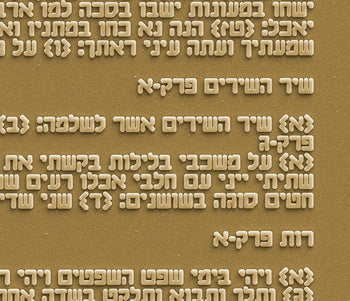 מדליה בצבע זהב במעמד שולחני ג'רוזלם ננו תנ"ך - תיק התיקיםJNB Jewishחנות "ג'רוזלם ננו תנ"ך" היחיד שמיוצר בישראל