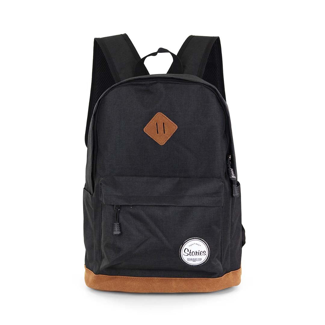 Storeis תיק גב קלאסי עם תחתית עור טבעוני ותא למחשב - תיק התיקיםStoriesתיקי גב למחשב