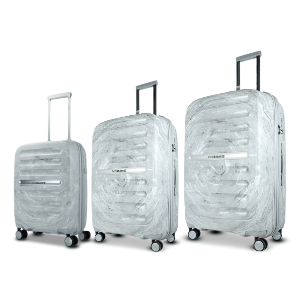 SwissBrand סט מזוודות קשיחות Marble מתרחבות - תיק התיקיםSwissBrandסט מזוודות