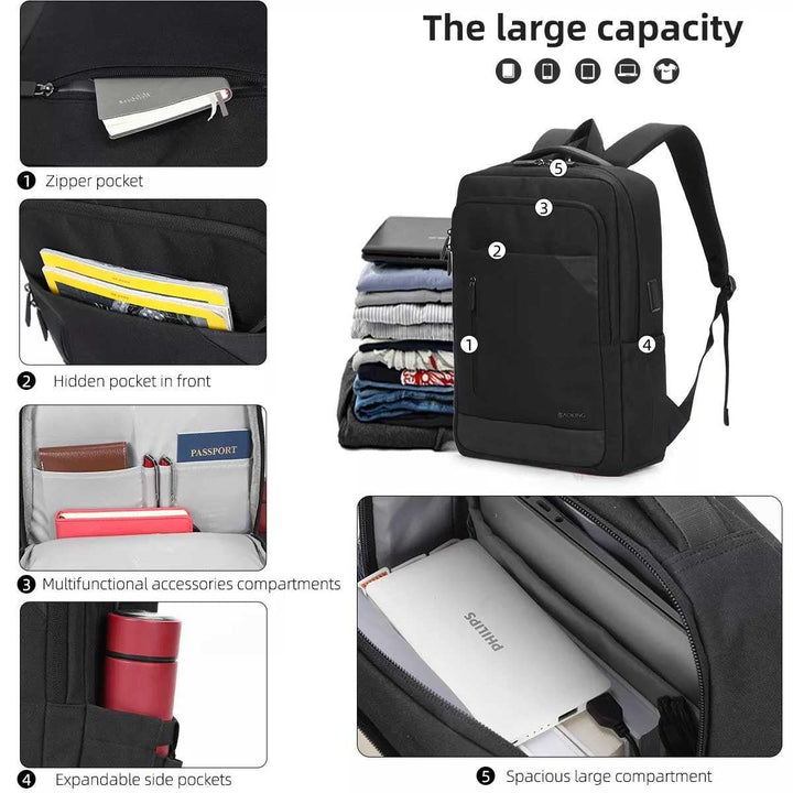 Aoking תיק גב אופנתי ללפטופ 15.6" בשחור - תיק התיקיםAokingגברים