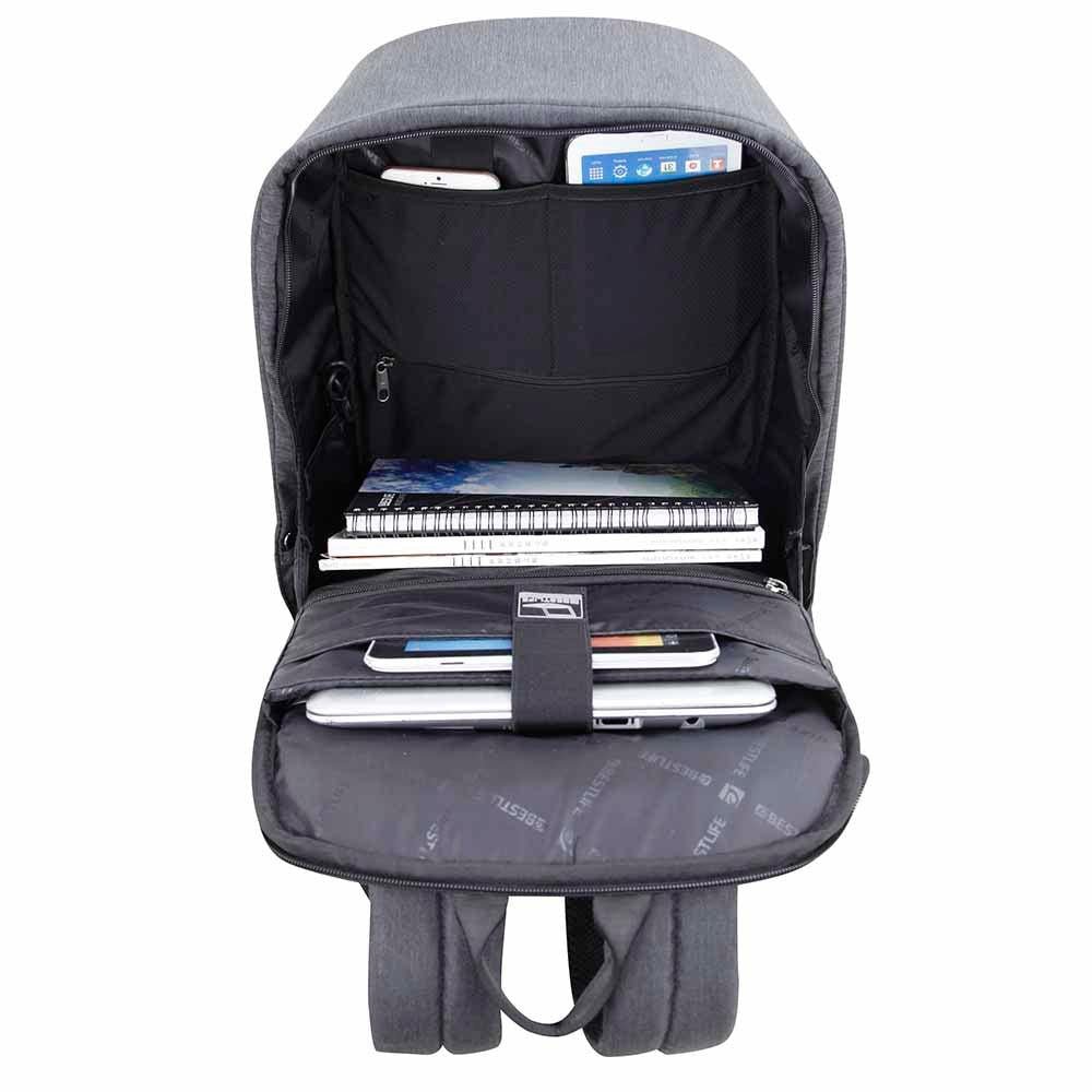 "BESTLIFE TravelSafe 15.6 תיק גב למחשב שחור אפרפר - תיק התיקיםBESTLIFEתיקים