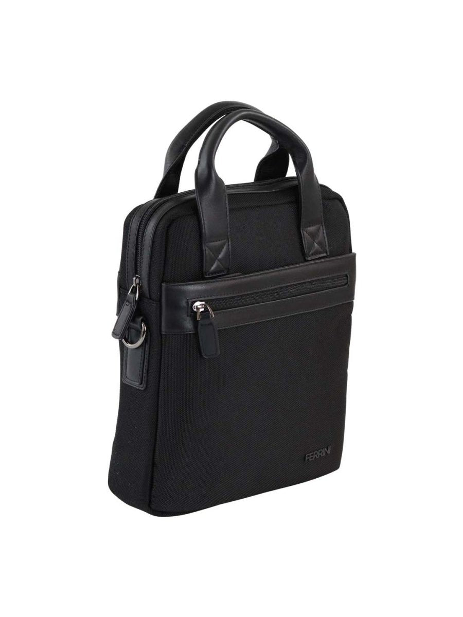 FERRINI תיק יד וצד יוקרתי לגבר מבד קורדורה משולב עור בשחור - תיק התיקיםFERRINIתיקים