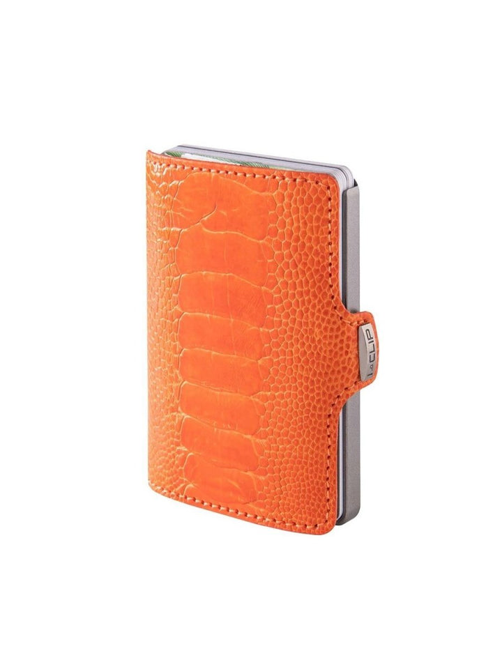 I - CLIP Ostrich ארנק כרטיסים נשלפים מעור יען קורל כתום - תיק התיקיםI - CLIPארנק כרטיסים