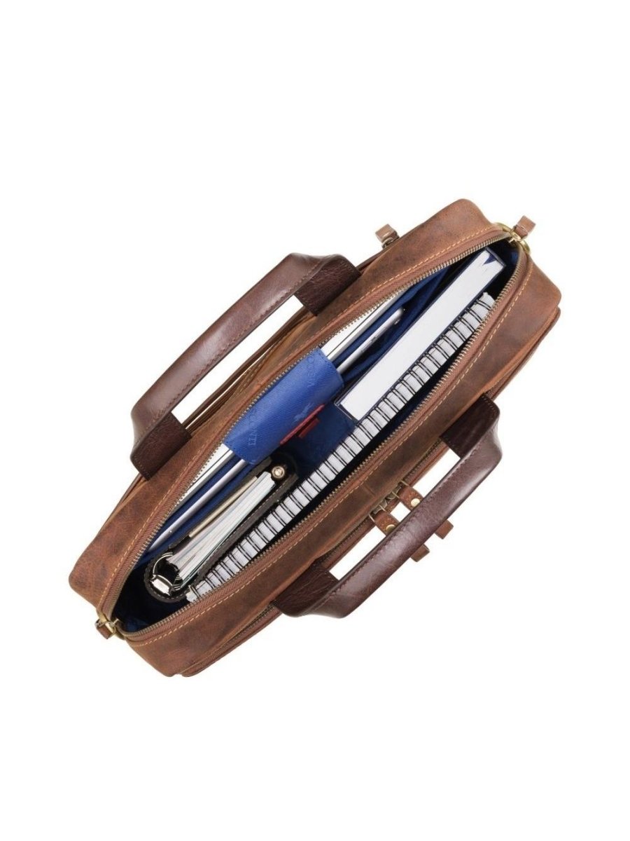 VISCONTI תיק עסקים מעור 13 אינצ' דגם HUGO TUSCANA בחום בהיר - תיק התיקיםVISCONTIתיקי עסקים