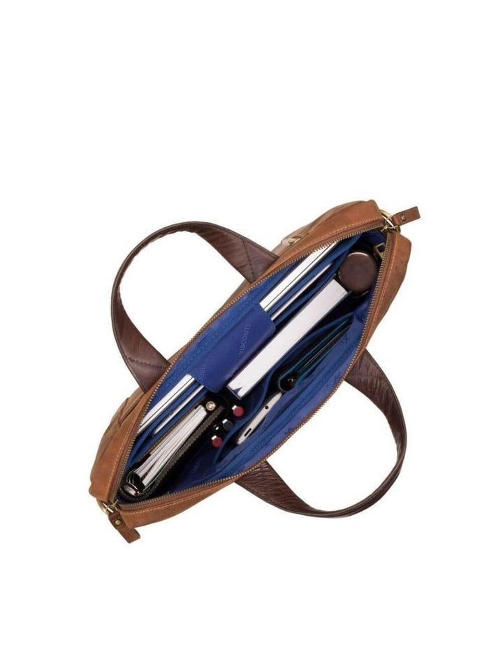 VISCONTI תיק עסקים מעור ללפטופ עד 13 אינץ' מדגם OCTO בחום - תיק התיקיםVISCONTIגברים