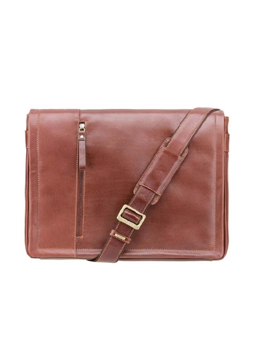 VISCONTI תיק מסנג'ר וינטג' ללפטופ עד 15 אינץ' דגם Enzo בחום בהיר - תיק התיקיםVISCONTIגברים