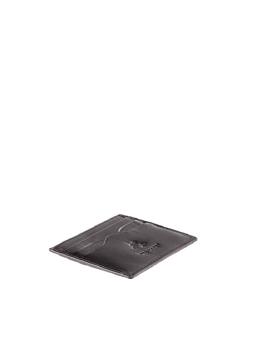 נרתיק כרטיסים דק מעור שחור עם חריצי כרטיסים מרובים ולוגו מותג מובלט