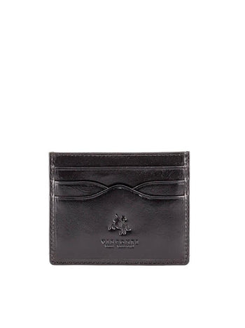 ארנק כרטיסים מעור של Visconti בצבע שחור בעל תא ראשי ושלושה תאים קדמיים מעוצבים עם לוגו אביר מובלט